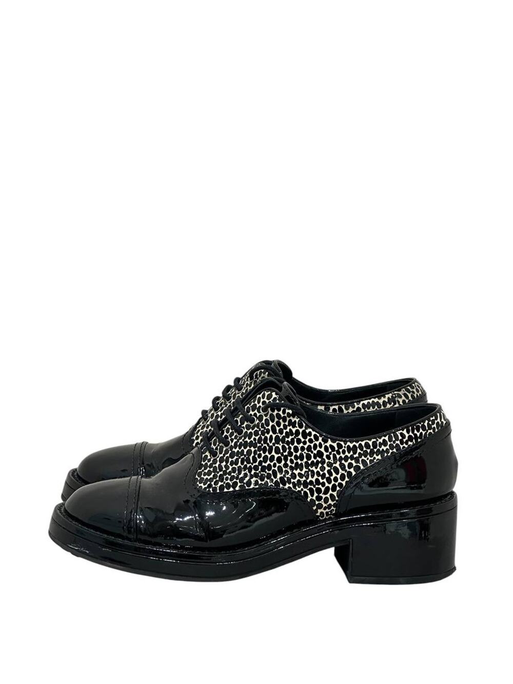Chanel Leopard Print Patent Leather Heeled Derby  EU 38
